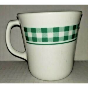 Vintage Corning Ware Coffee Cups Green Gingham Check Print MS